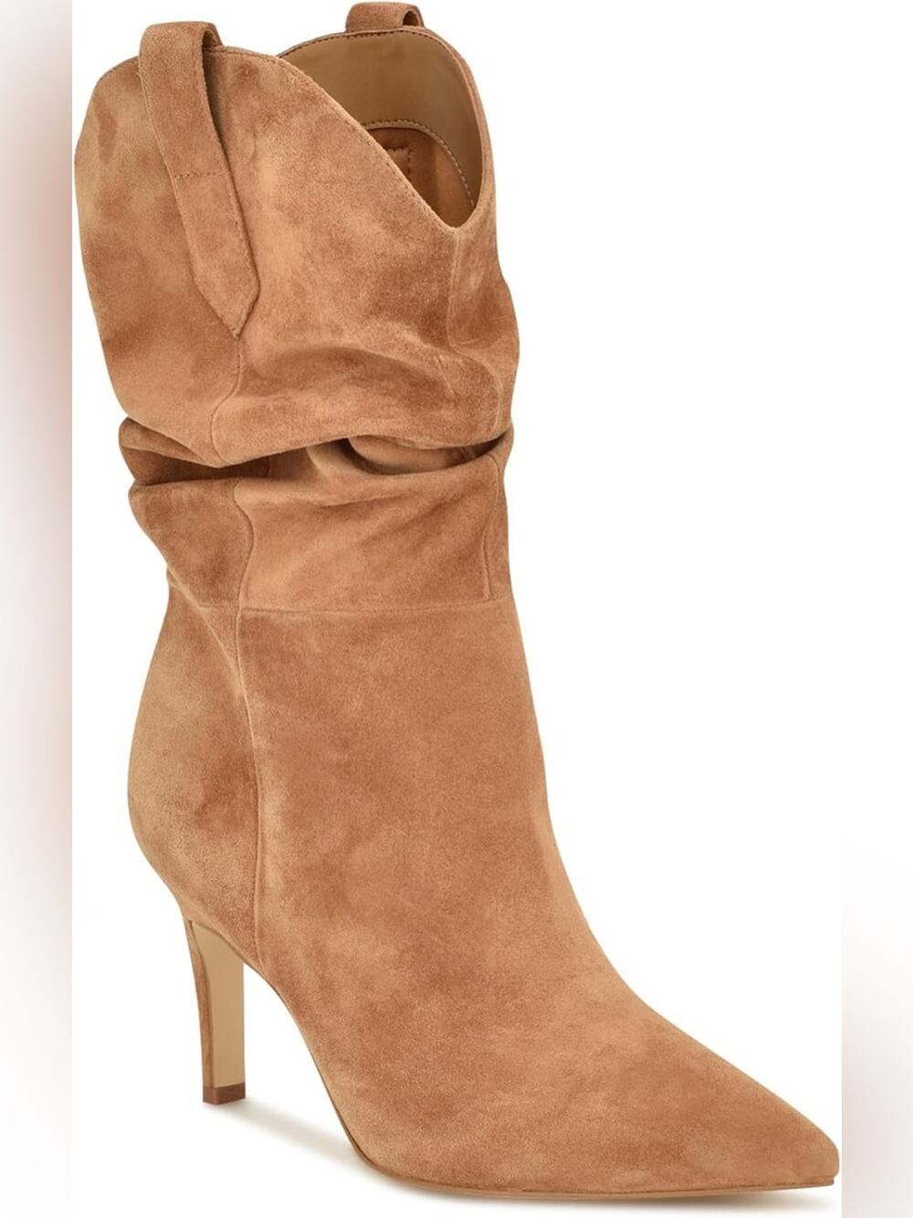 Nine West Suede Slouch Ankle Boots Tan Pointed Toe Stiletto Heel Size 7.5